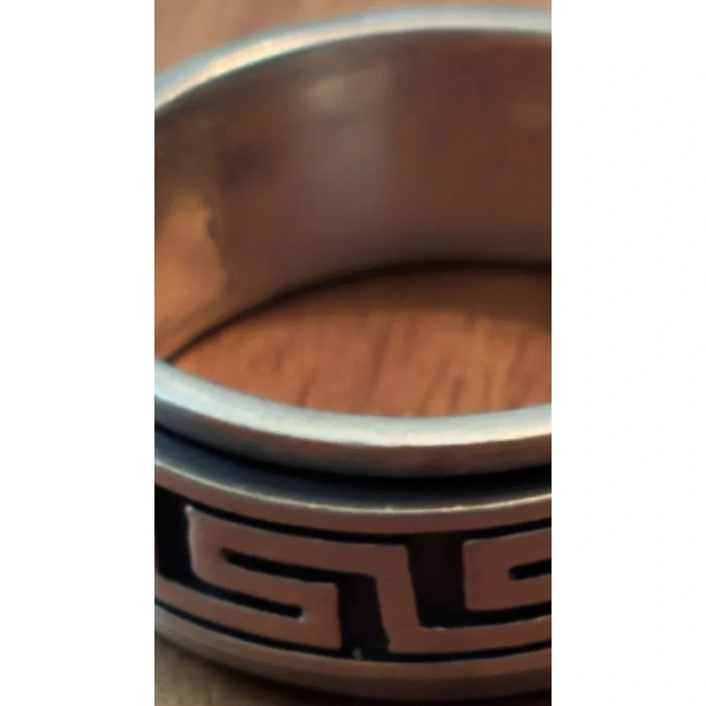 Vintage 925 Sterling Silver Greek Key Fidget Spinner Band Ring US Size 12, 10.8g